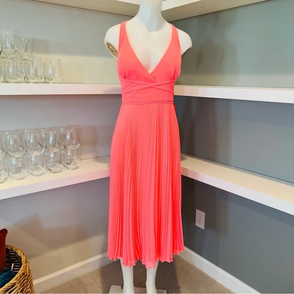 open lace back dress Pink Coral Sleeveless Midi Dress - All Dresses